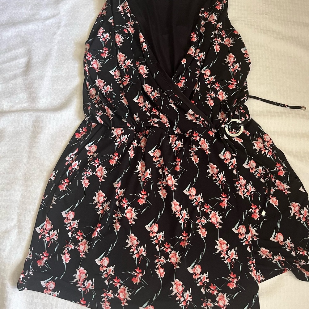 White House Black Market Black Dress with Pink Floral Design